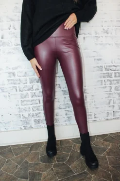 Zenana Leather Leggings "Burgundy"<Allie Lynn's Boutique Store
